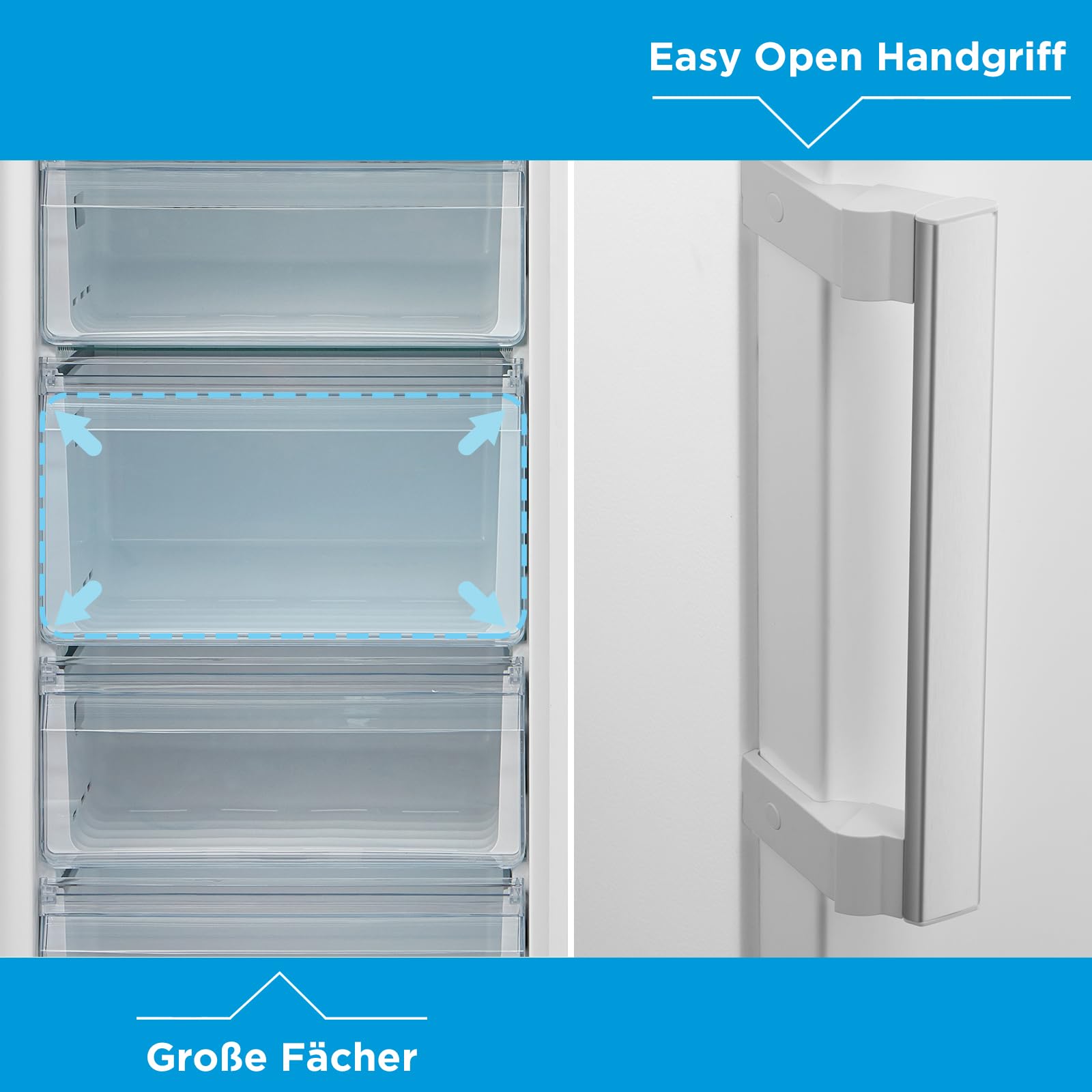 Midea MDRU333FZE01 Gefrierschrank/Kühlschrank/172,2 cm hoch/NoFrost/Flexible Kühl- und Gefrierfunktion/Superkühl/238L/Große Fächer/Zero Clearance/Easy Open Handgriff/Wechselbarer Türanschlag/Weiß 6