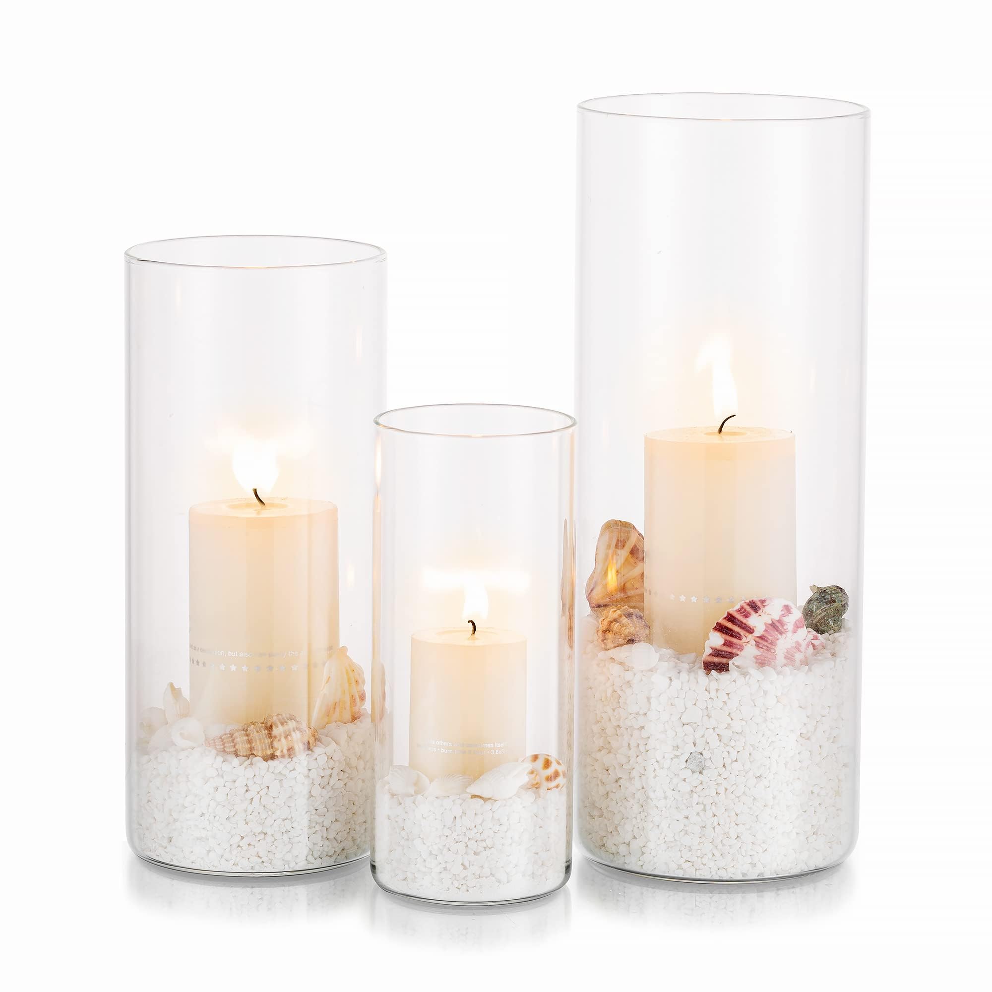 Hurricane Candle Holder Glass Cylinder: 3Pcs/Set Clear Flower Vase for Tea Light Votive Pillar Floating Candles for Dining Table Decorations Wedding Centrepieces Living Room Christmas (M+L+XL) — image 1