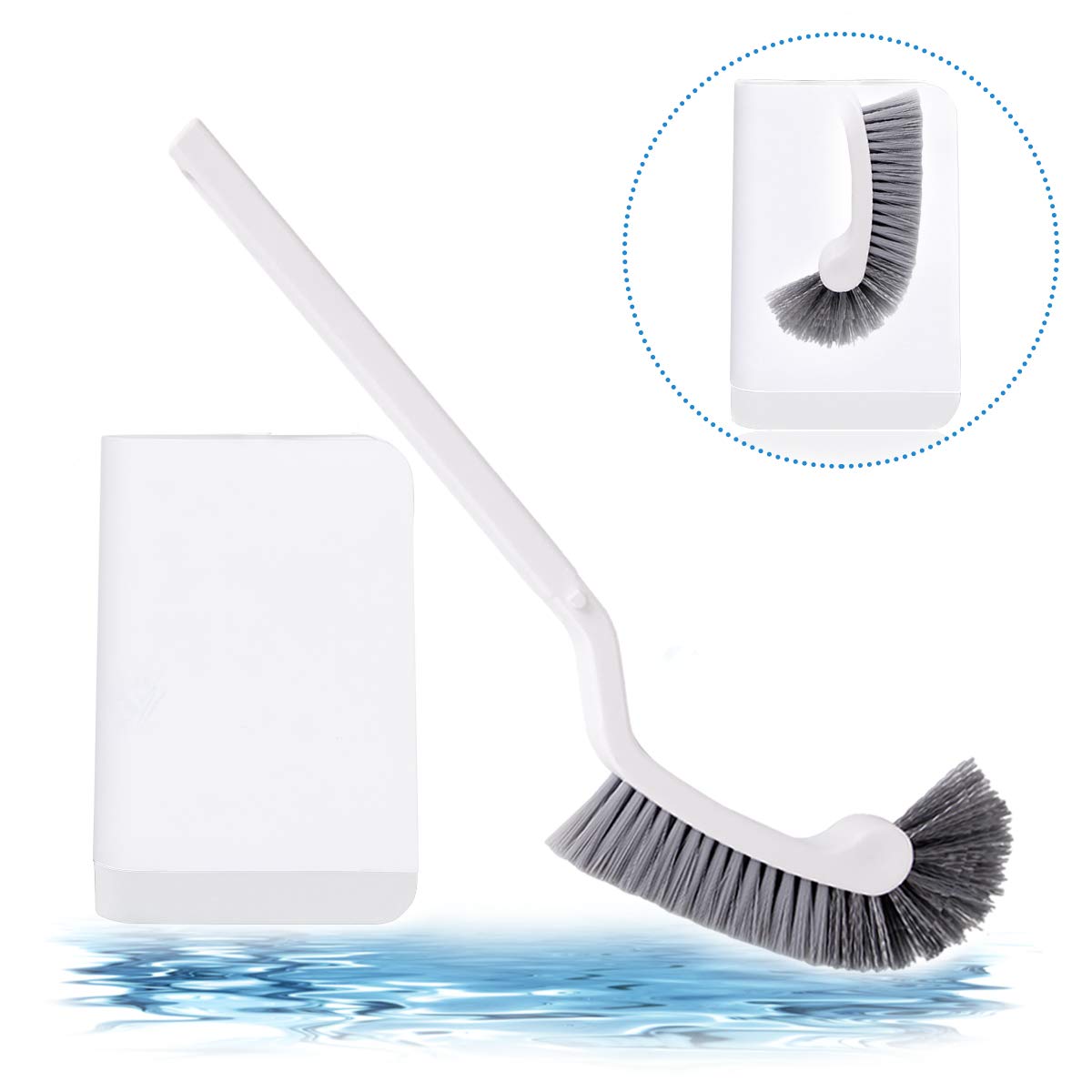 Toilet Bowl Brush with Holder, Slim Compact Bathroom Brush for Bathroom Storage - Toilet Brush Sturdy, Deep Cleaning Set (White)