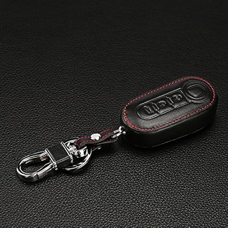 Amazon ファッション男性100 革キー車キーホルダー車のカバーケース用フィアット500パンダpunto Bravocarダスター3ボタン リモコン Black キーケース キーホルダー 車 バイク