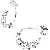 Yurielys Clip on Hoop Earrings for Women Cubic Zirconia Rhinestone Hoops Silver for Non-Pierced Ears