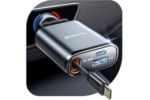 Lamicall Car Charger USB C Compatible with iPhone 17 16 15 Fast Charging [Ultra-Compact, 60% Less Space] 57w Type C Retractable Car Charger Fit Samsung Galaxy S25 S24 Ultra Pixel Android