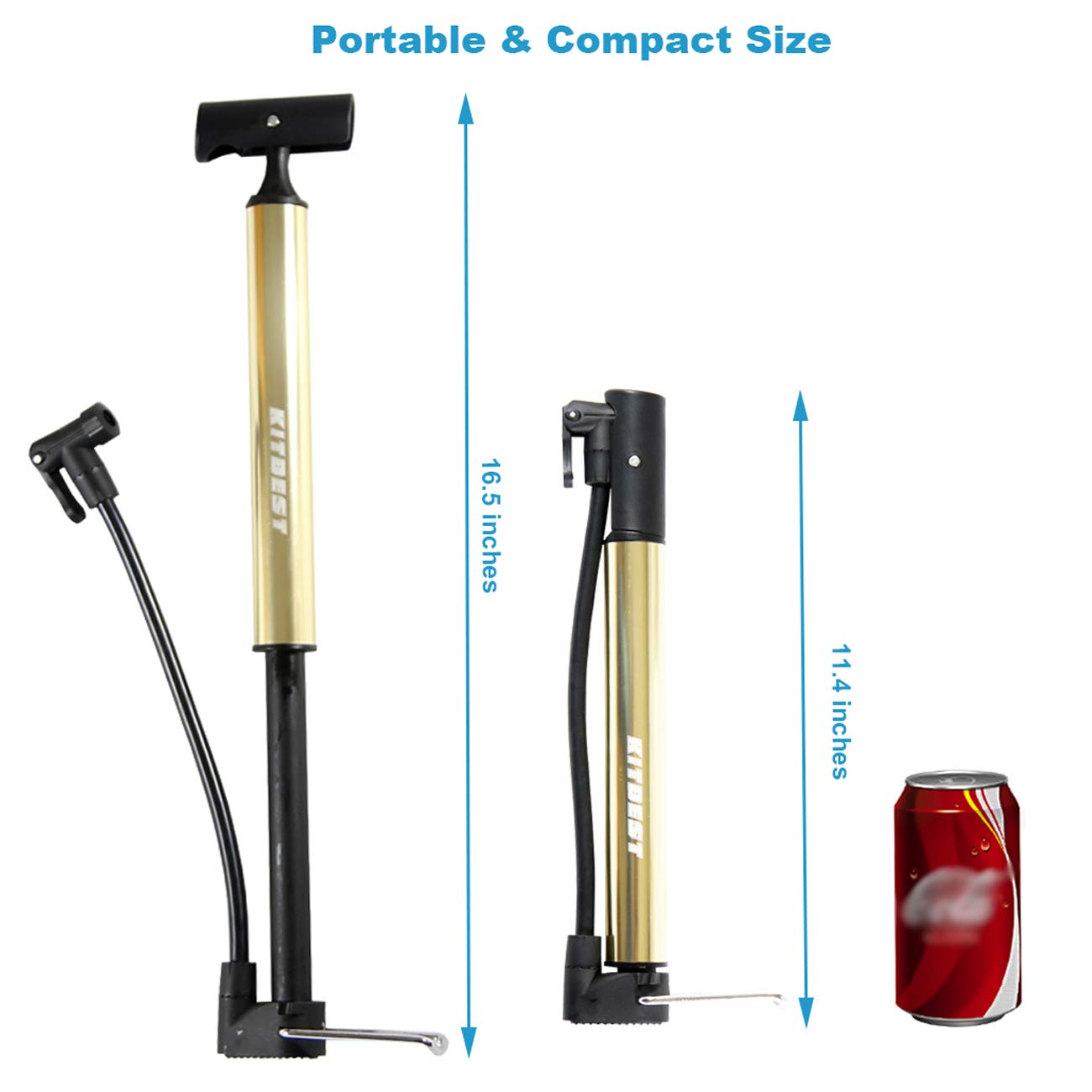 Kitbest Bike Pump, Portable Bicycle Floor Pump with Glueless Puncture