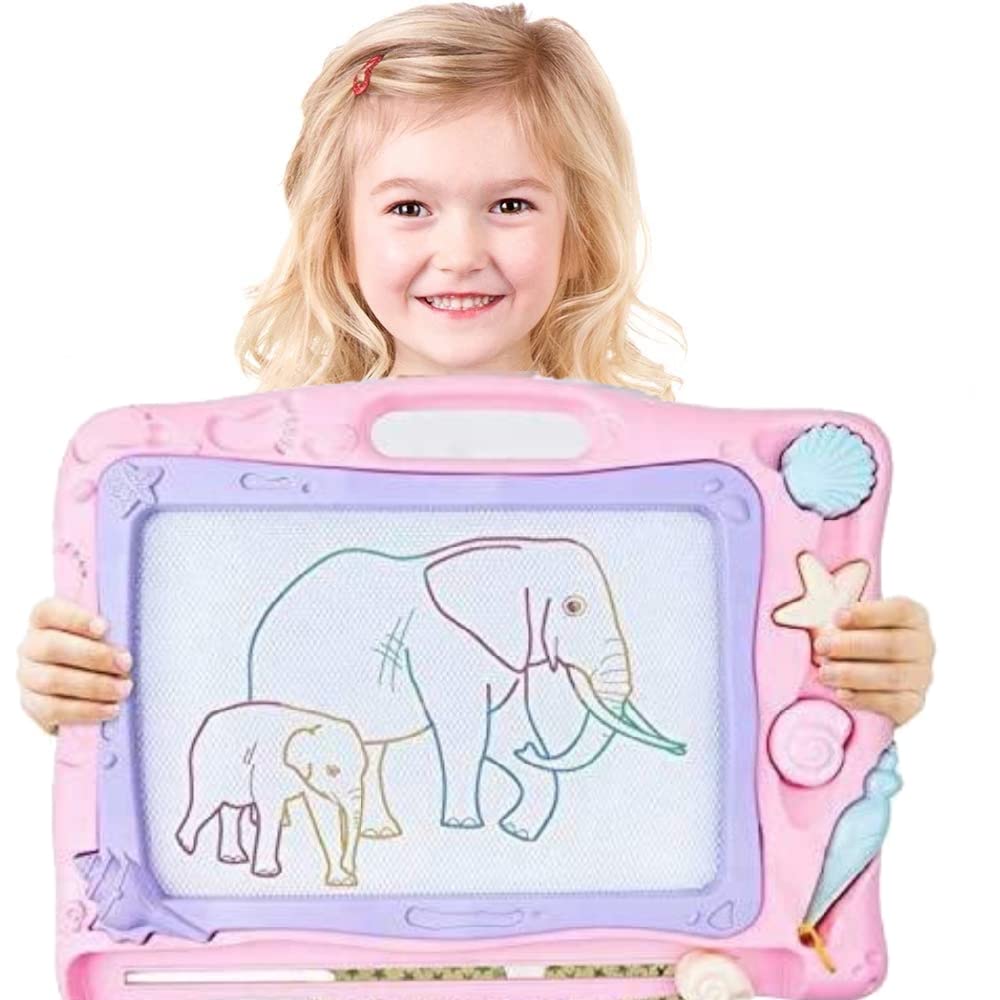Large Magnetic Drawing Board for Kids, Erasable Colorful Scribble Board Writing Pad with 3 Stamps and 1 Pen for Children Toddlers (Pink)