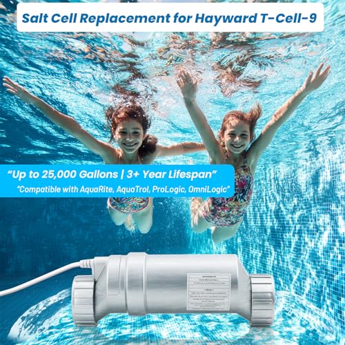 Salt Cell Replacement for Hayward T-Cell-9 – 3+ Year Titanium Core, Cuts Chlorine Costs Up to 56%, Compatible with AquaRite/AquaTrol/ProLogic/AQ-Logic Firmware 1.50+, 25,000 Gallon Pools