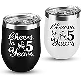 5th Anniversary Wedding Gifts for Couple - Wooden Wedding Five Years Anniversary Decorations - 2 Pack Wine Tumbler, 12 OZ