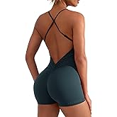 YEOREO Backless Tummy Control Jumpsuits for Women One Piece Workout Jumpsuits Sleeveless V Back Lizvette Scrunch Yoga Rompers