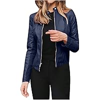 MIVAMIYA Fall Jackets for Women Retro Faux Leather Zipper Bomber Jacket Casual Slim Fit Baseball Uniform Outwear