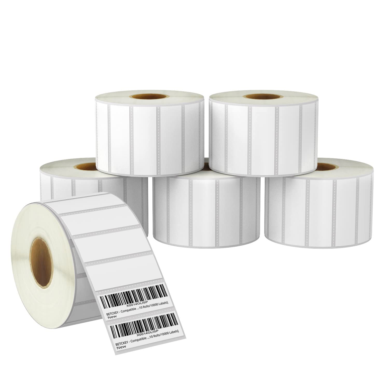 BETCKEY - 76mm x 25mm(3 in x 1 in) Barcode & Address Thermal Labels, 1375 Perforated Labels per Roll Compatible with Zebra & More Printers [6 Roll/8250 Labels]