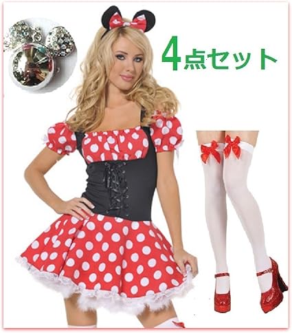 Amazon ウィッチィーズ Witches ミニーちゃん 風 ドッド柄ワンピース コスチューム フリーサイズ ドレス レディース 大人b キッズコスチューム おもちゃ