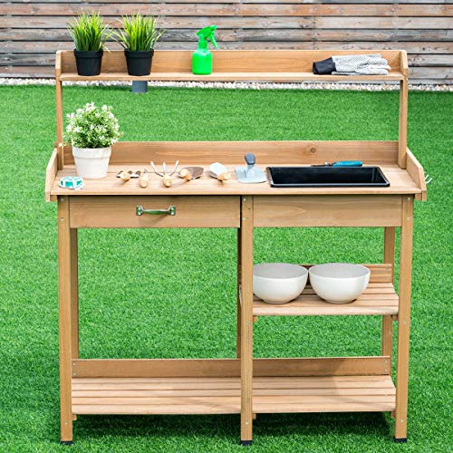 USA_BEST_SELLER Garden Wooden Planting Potting Bench Table with Shelves Outdoor Indoor Work Station Potting Table - Thumbnail 3