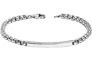 LeCalla Solid 925 Sterling Silver Men's Box Chain ID Bracelet | Classic Italian Round Box Chain ID Bracelet for Men | Men's Silver Jewelry Bracelet, (7.5, 8, 8.5, 9 Inches) Made in Italy