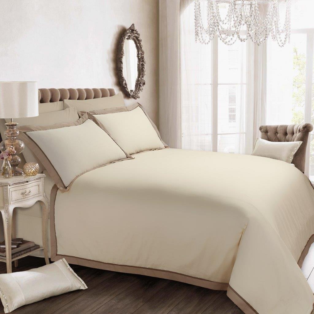 Hachette 3pc 300 Thread Count H Cream Beige Duvet Cover