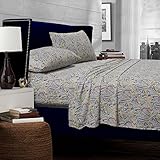 Tribeca Living 300 Thread Count Fiji Paisley Printed Egyptian Cotton Deep Pocket Sheet Set, Queen, Multicolor