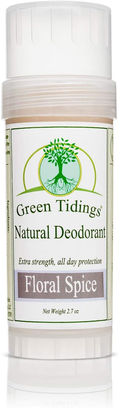 Green Tidings Natural Floral Spice Deodorant | 2.7 Oz 1 Pack | Ylang Ylang, Petitgrain, Geranium & Mimosa Essential Oils | Aluminum Free Deodorant for Men and Women, Vegan Underarm Antiperspirant