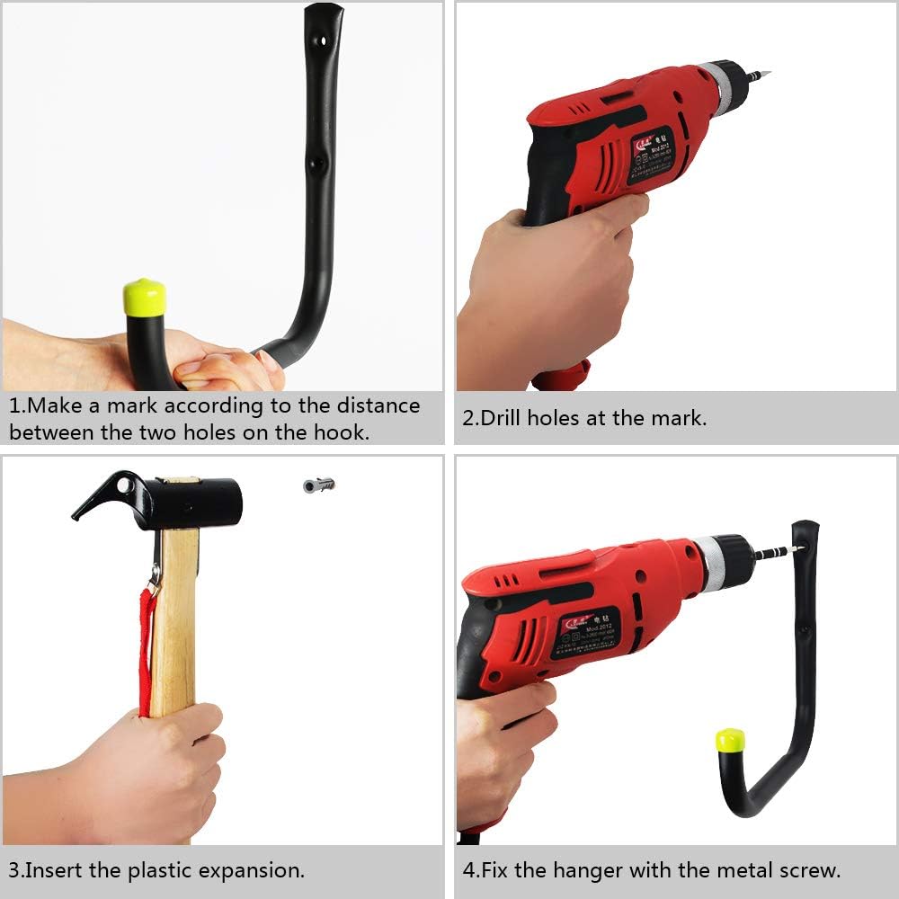 FEED GARDEN Garage Storage Utility Hooks Heavy Duty Ladder Hooks 8'' Large Hook Indoor/Outdoor Use for Tools, Bikes, Water Pipes, Black, 6 Pack - - 