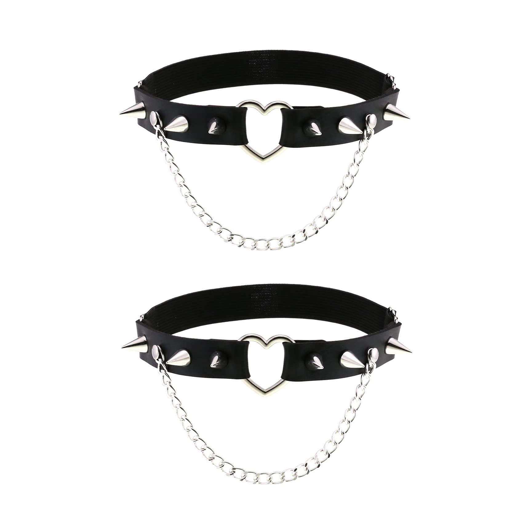 alisikee 2PCs Adjustable Heart Leg Garter Belt with Chain, Elastic Spike Rivet Thigh Garters for Women Parties