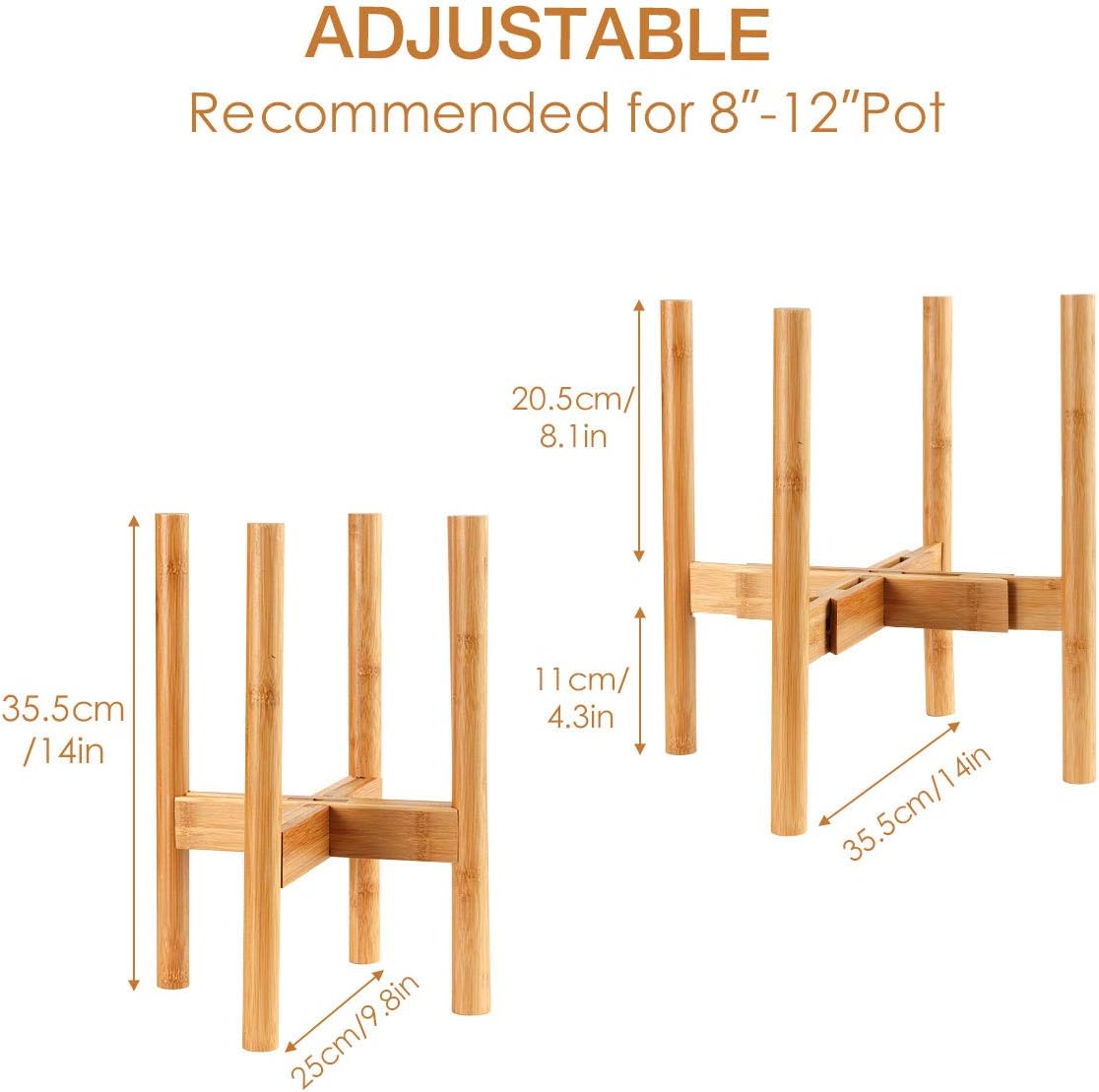 Surplex Adjustable Plant Stand Retro Mid Century Modern Expandable Plant Holder Rack Wooden Sturdy Flower Pot Base for Indoor & Outdoor Flora - Image 4