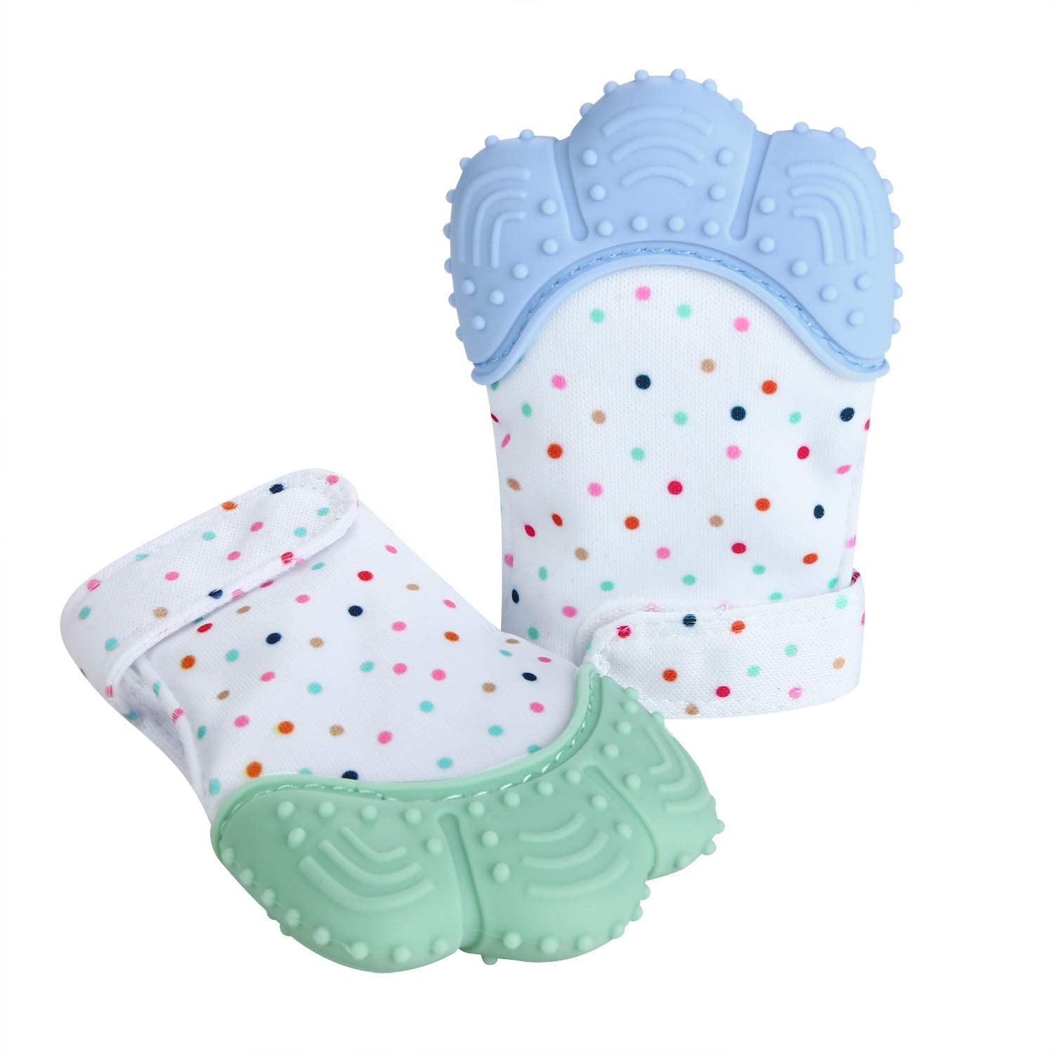 Photo 1 of PandaEar Soothing Teething Mitten 2 Pack, Pain Relief, Protection Glove, Stimulating Teether, 0-12 Months (Blue Green)