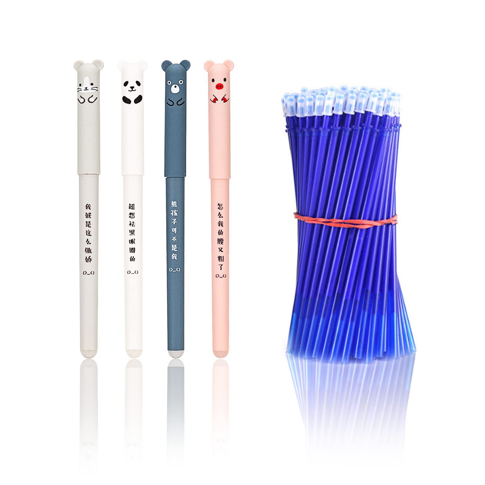 LOREC 8 Pcs 0.35 mm Cute Erasable Pens Blue with 40 Pcs Refills Cartoon Design Erasable Gel Pens Black for Adult & Kids Writing, Bullet Journal, Note Taking, School & Office Supplies