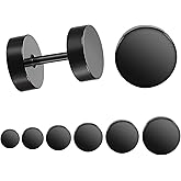 LIEBLICH Black Stud Earrings Men Women Faux Gauges Ear Tunnel Stainless Steel Earrings 6 Pairs 5mm-10mm