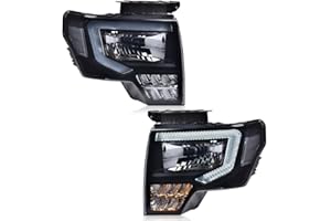 PIT66 LED DRL Headlights Assembly Compatible with Ford F150 2009 2010 2011 2012 2013 2014 Driver & Passenger Headlamp Smoke lens Black Housing Clear Reflector