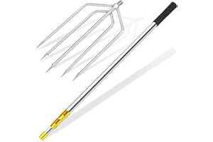 KOMCLUB Retractable Telescopic Pole Stainless Steel Fishing Gaffs Pole Rod Fork Hook with 5-Prong Harpoon 8mm Screw Capable Replaceable Harpoon Sea for Saltwater Hunting Fish Frog Mole