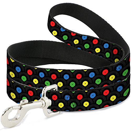 Dog Leash Vinyl Records Stacked Black Gray Multi Color 6 Feet Long 1.0 Inch Wide