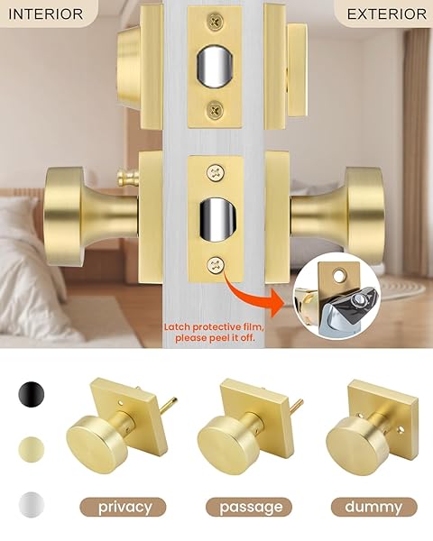 HAIDMS GOLD DOOR KNOBS WITH DEADBOLT, HEAVY DUTY GOLD EXTERIOR DOOR KNOBS, ZINC-ALLOY BRUSHED BRASS FRONT DOOR KNOB AND DEADBOLT SET (2 PACK)