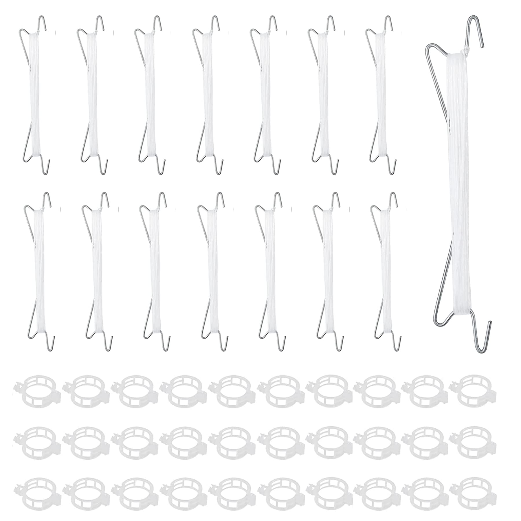 Tomato Hooks Metal, Pack of 15 Tomato Hooks with 30 Plant Buckles and 10 m Rope, Tomato Support Hooks for Plants, Robust Garden Tomato Hooks, Double Tomato Hooks for Hanging Tomatoes and Cucumbers