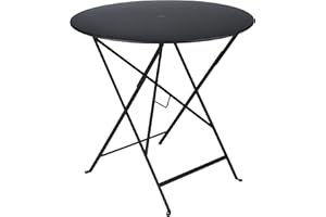 Fermob - Bistro 30" Round Table - Folding Table with Steel Top & Umbrella Hole - Outdoor Dinner & Drinks - Perfect for Patio & Garden - Liquorice