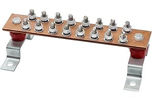 ELECTRAPICK Wall Mounted Copper Grounding Bar Kit, Copper Bus Bar 0.24"x 1.97"x 10" Ground Bus with 16 Terminal Positions