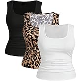 WDIRARA Women's Plus Size 3 Pack Leopard Print Tank Top Square Neck Sleeveless Tops