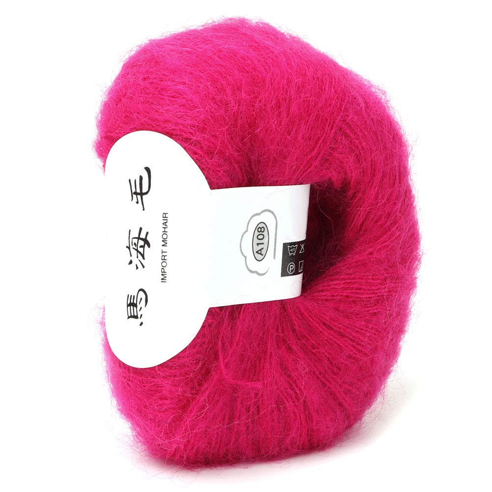 Oumefar Popular Soft Mohair Wool Knitting Yarn Angora Long Wool Yarn Hot with a Crochet for Knitting DIY Crochet (14 Rose Red)