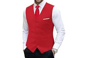 YOHOWA Men's Formal Suit Vest and Tie Set Business Casual Waistcoat Solid Colors Wedding Western Tuxedo Vest V-Neck