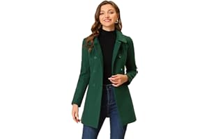 Allegra K Women's Peter Pan Collar Double Breasted Winter Long Trench Pea Coat