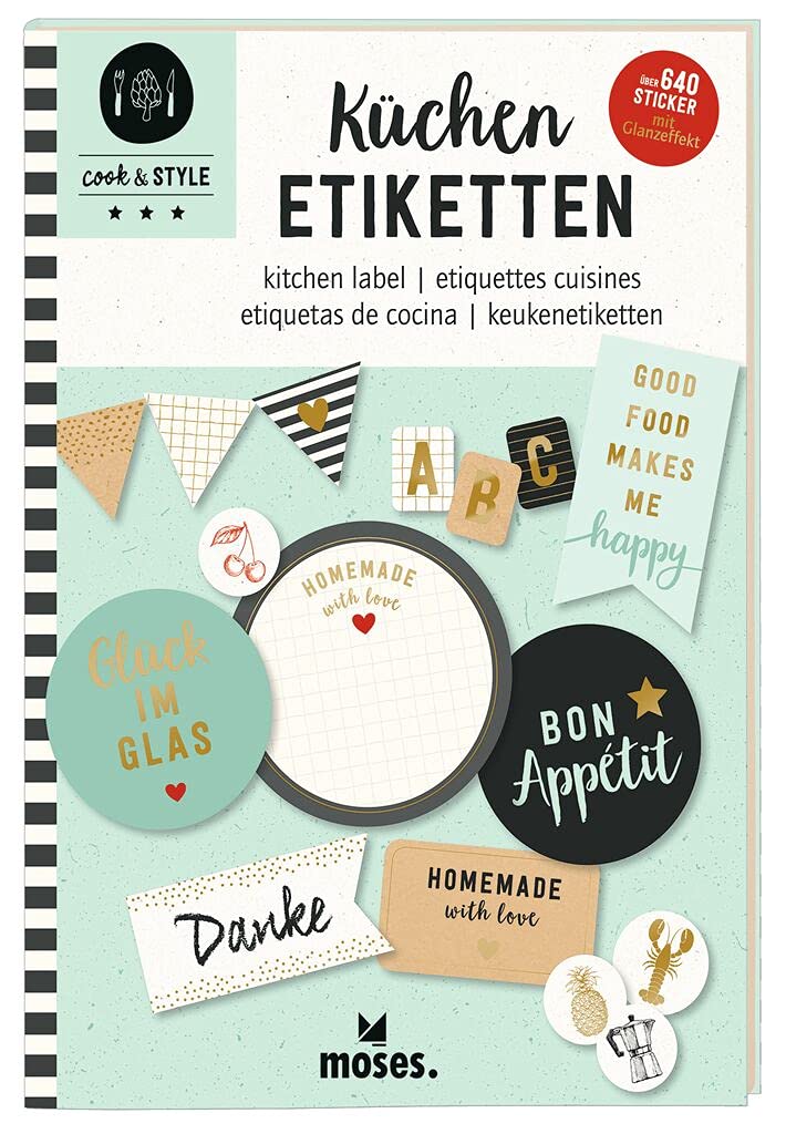 moses. Kitchen Labels, Cook & Style Label Collection with Over 640 Stickers in Different Sizes and Shapes, Freezer Safe, Easy to Remove