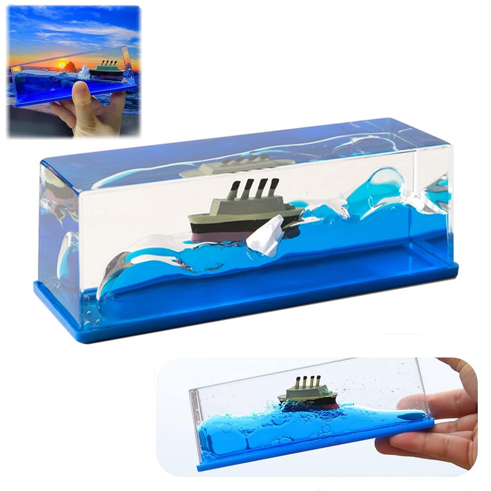 Cruise Ship Fluid Drift Bottle, Unsinkable Cruise Ship Model, Cruise Ship Fluid Drift Bottle, Titanic Model, Unsinkable Boat in a Box for Indoor Table Decoration Car Display Cases
