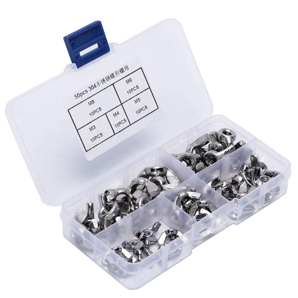 ecrou Papillon, 50pcs M3-M8 Stainless Steel Wing Nut Butterfly Nuts Kits for Fastener
