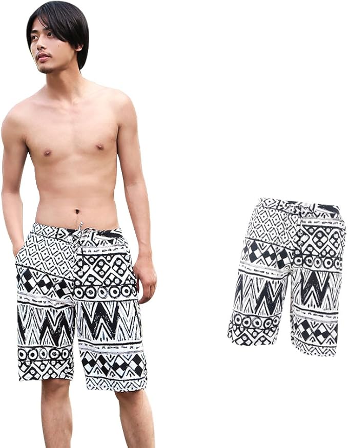 Amazon 17水着 メンズ ビーチパンツ 単品 エスニック柄 サーフパンツ 海パン 海水パンツ 水陸両用 短パン 代 30代 40代 男性 水着 通販