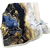 Erosebridal Marble Plush Blanket Throw 50"x60",Gold Marble Sherpa Blanket,Navy Blue White Marble Throw Blanket for Kids Boys Adults Men Tie Dye Bronzing Sequins Fleece Blanket for Bed Sofa Couch