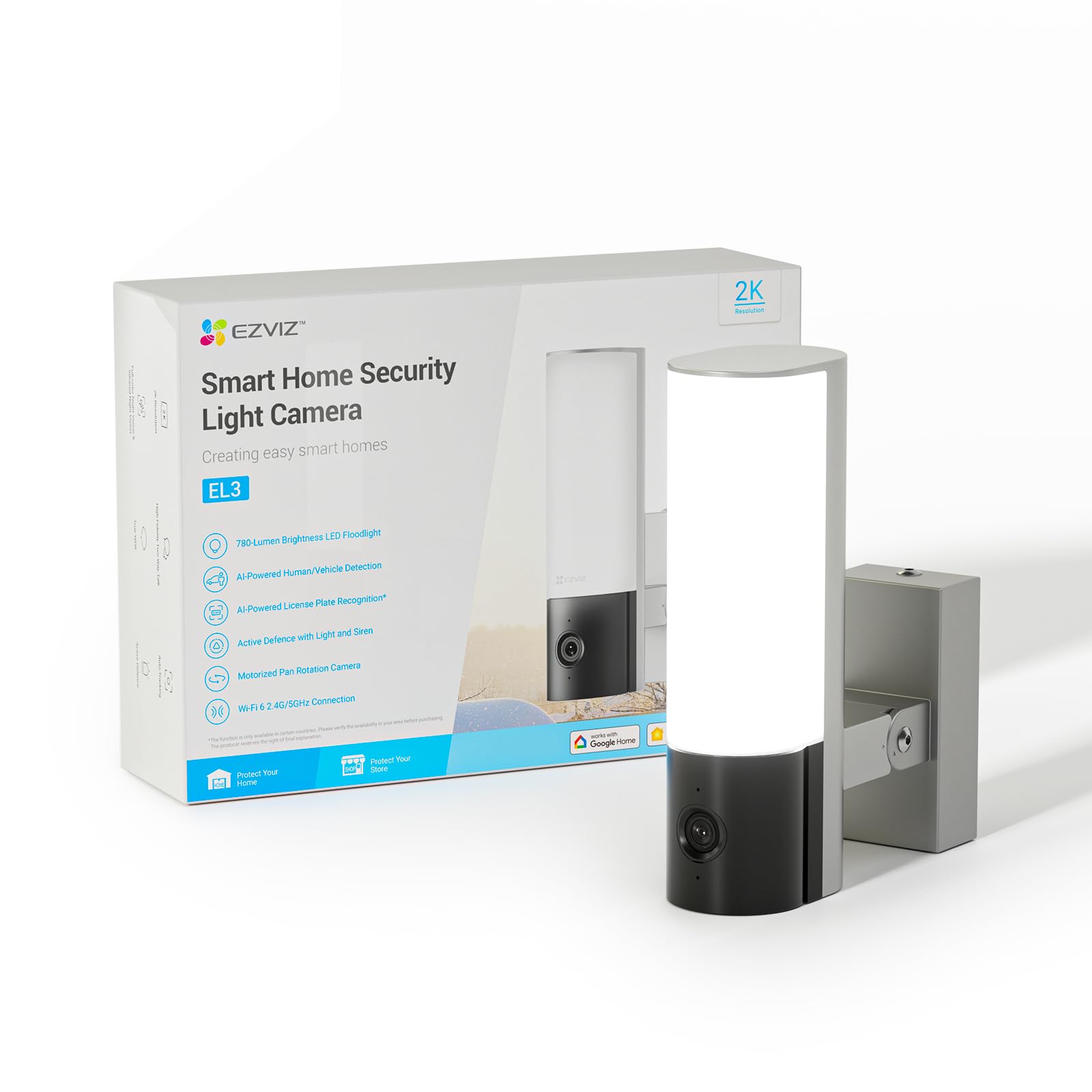 EZVIZ 2K Floodlight Outdoor Security Camera Hardwired, Support 512GB SD Card, No Monthly Fee, Human/Vehicle Detection, License Plate Recognition, Auto-Track, 2.4/5GHz Wi-Fi, Colour Night Vision (EL3)