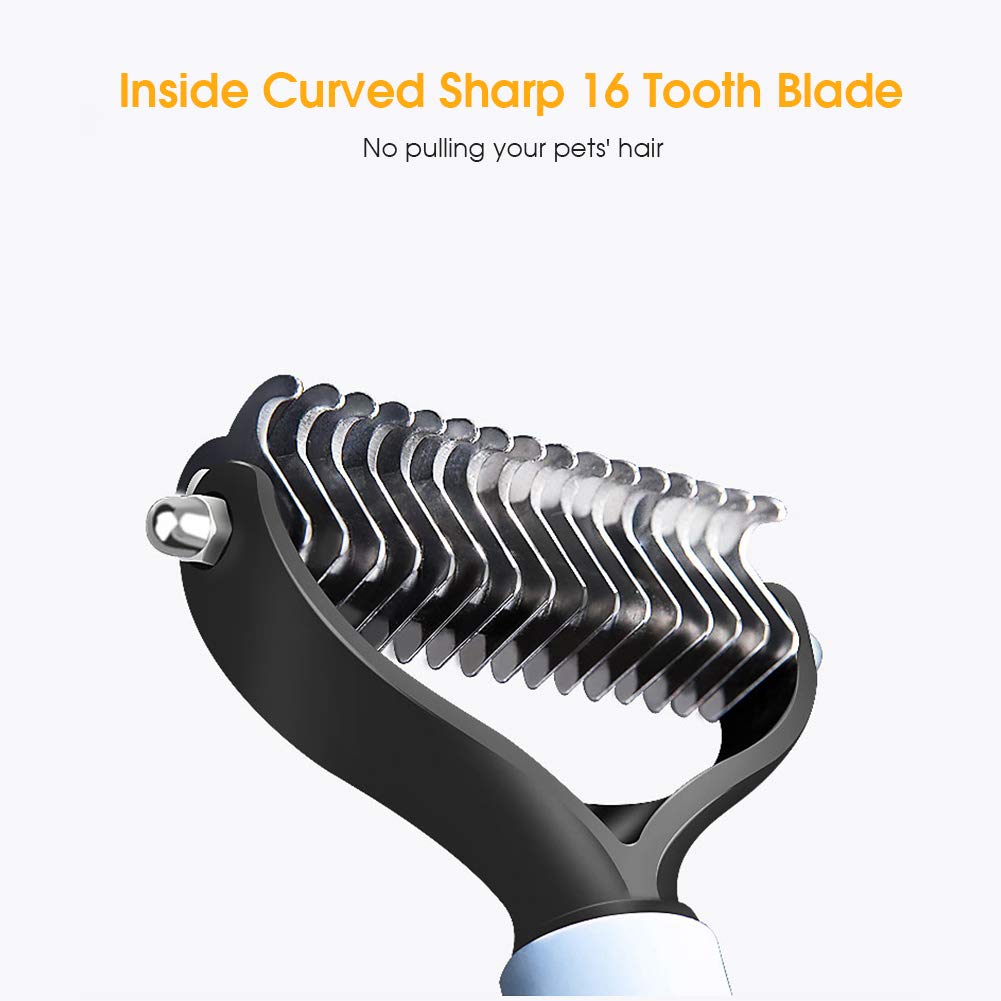 EDUPLINK Pet Grooming Tool 2 Sided Undercoat Rake for Cats & Dogs - Safe Dematting Comb for Easy Mats & Tangles Removing No More Nasty Shedding and Flying Hair Professional Dog & cat Grooming Tool