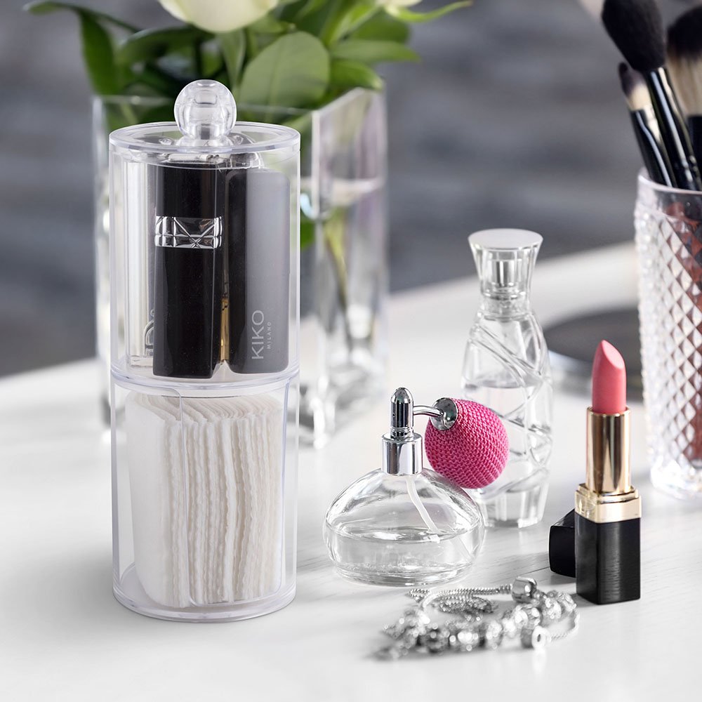 Clear Acrylic Cosmetic Display Cases & Cotton Pad Round Holder Makeup Accessories Organizer-2 Compartments