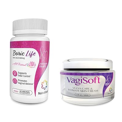 NutraBlast Boric Acid Suppositories 600mg 30 Count wVagiSoft Vulva Balm &amp;amp;amp; Intimate Skin Care Cream 2 oz