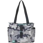 BUILT Crosstown Water Resistant Polyester Tote with Shoulder Strap, Concrete Grey Camo, Lightweight, Insulated, and Reusable