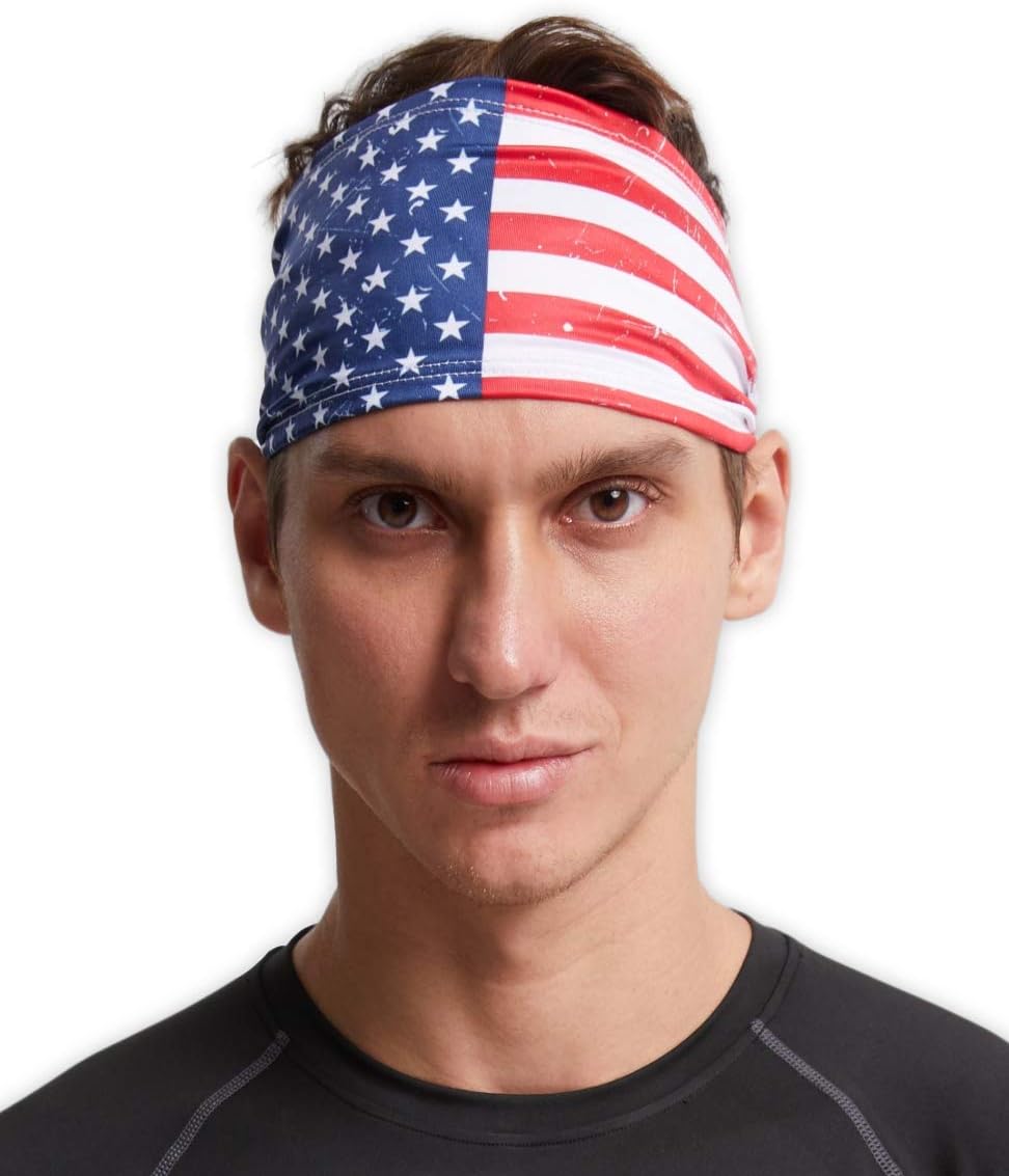 Mens Headband - Sweat Head Bands for Football, Gym, Exercise, Workout, Running, Cycling, Tennis & Baseball - Moisture Wicking Sports Athletic Stretch Performance Sweatband & Hairband