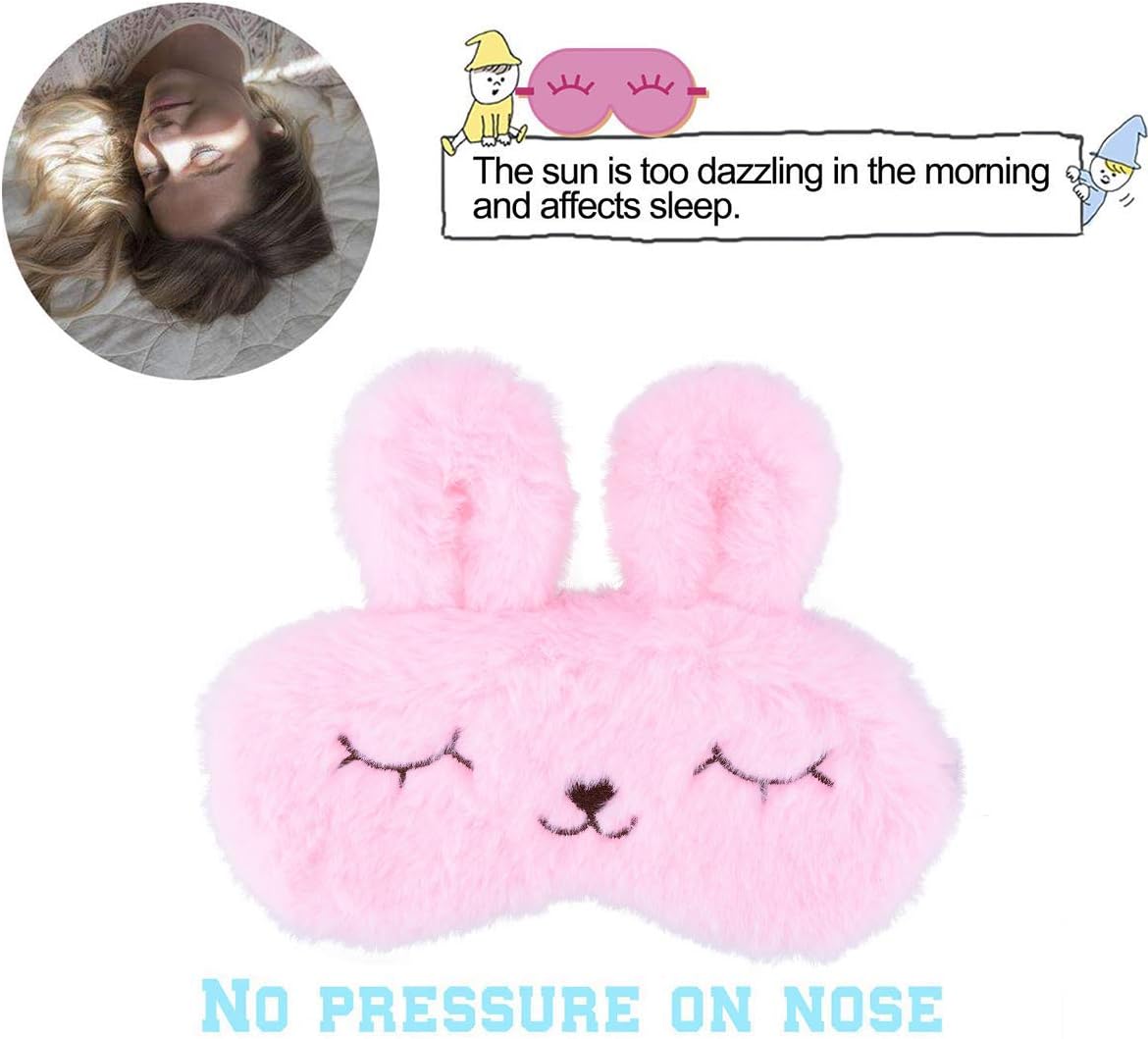 Ulife Mall Funny Easter Bunny Sleep Eye Mask Fluffy Plush Blindfold for Sleeping Travel Eye Mask with Adjustable Elastic Band Sleeping Masks Eye Cover for Children Girls Boys Women Pink - Image 4
