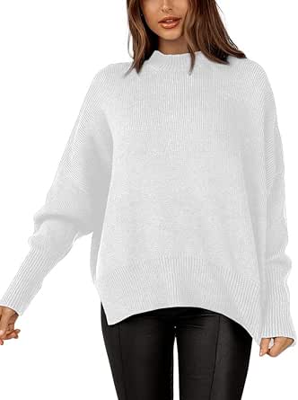 Download Ferbia Women Batwing Pullover Sweater Oversized Mock Neck Slouchy Knit Baggy Ribbed Balloon ...