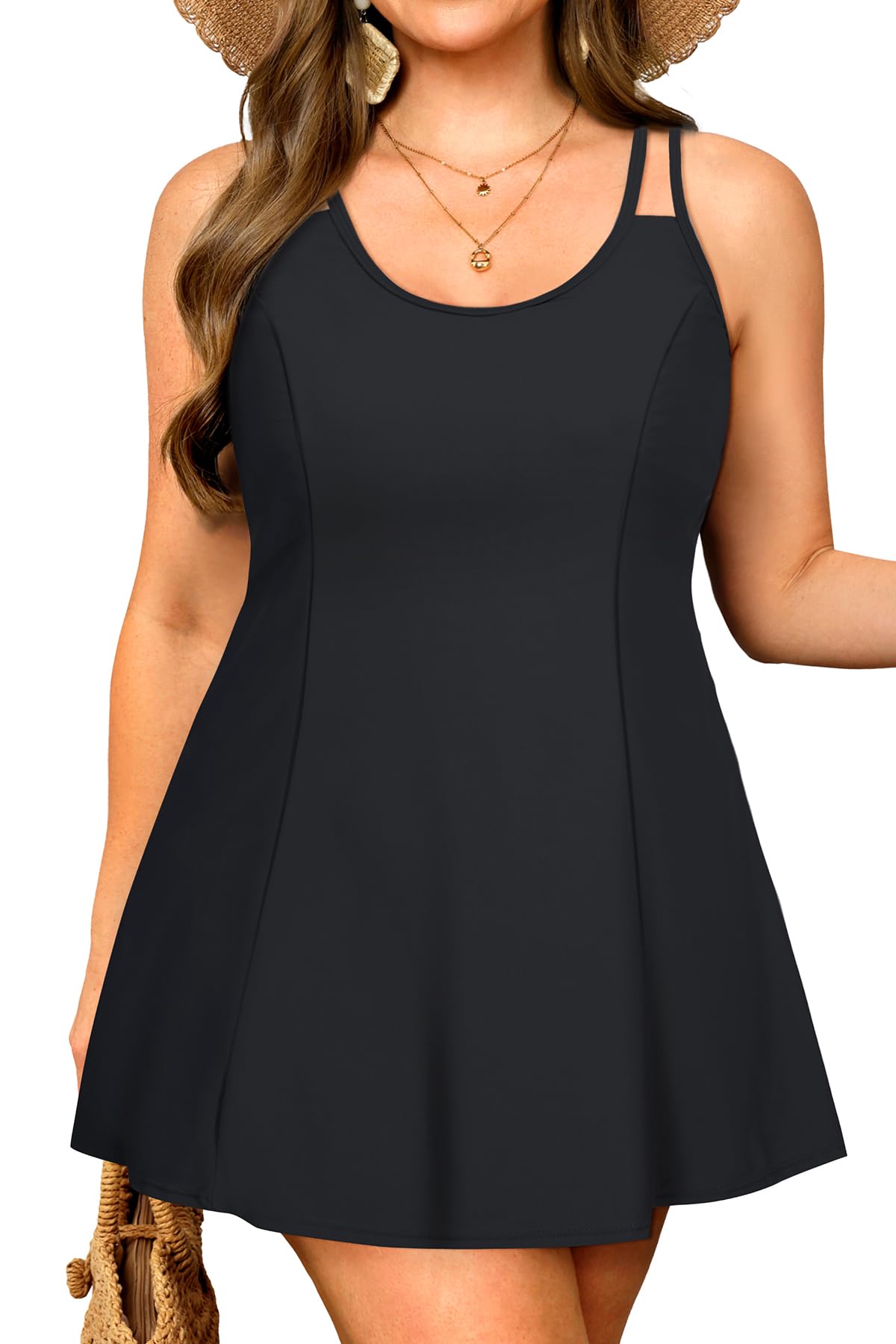 Photo 1 of Women Plus Size Swim Dress - Two Piece Tankini Swimsuit 2025 Bathing Suit with Shorts Black 16W